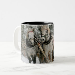 Sleigh Ride in the Snowy Forest Two-Tone Coffee Mug