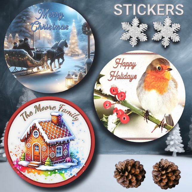 Sleigh Ride On A Christmas Snowy Night Classic Round Sticker (Creator Uploaded)