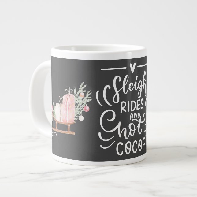 Sleigh Rides and Hot Cocoa Christmas Grey Large Coffee Mug (Front Left)