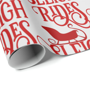 Sleigh Rides Typography Pattern Wrapping Paper