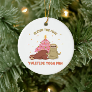 Sleigh the Pose: Yuletide Yoga Fun | Cute Sloth Ceramic Ornament