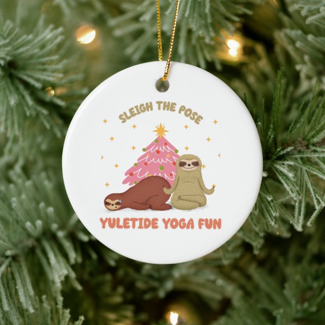 Sleigh the Pose: Yuletide Yoga Fun | Cute Sloth Ceramic Ornament (Tree)