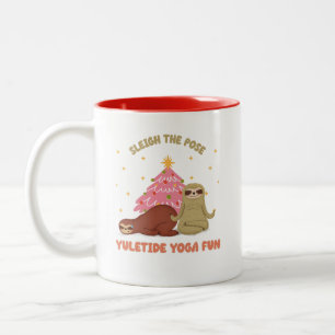 Sleigh the Pose: Yuletide Yoga Fun    Cute Sloth  Two-Tone Coffee Mug