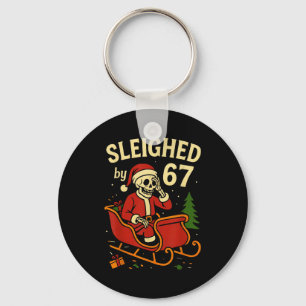 Sleighed By 67 Funny Skeleton Santa 6 7 Trend Xmas Key Ring