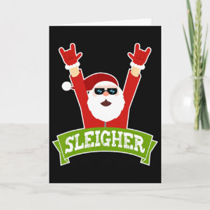 Sleigher - Fun Heavy Metal Music Santa - Christmas Card