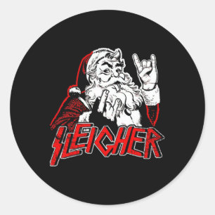 Sleigher Hail Santa Heavy Metal Christmas For Men Classic Round Sticker