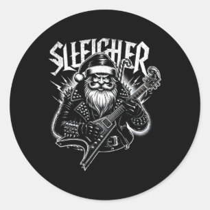 Sleigher Hail Santa Heavy Metal Christmas For Men Classic Round Sticker