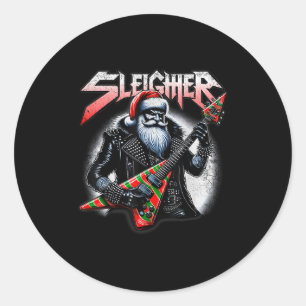 Sleigher Hail Santa Heavy Metal Christmas For Men  Classic Round Sticker