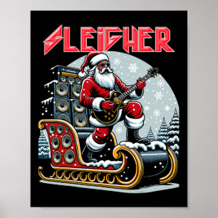 Sleigher Hail Santa Heavy Metal Christmas Rock Xma Poster