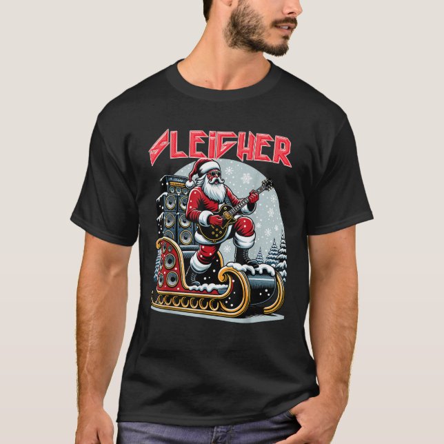 Sleigher Hail Santa Heavy Metal Christmas Rock Xma T-Shirt (Front)