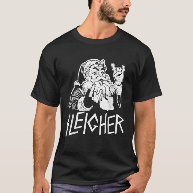 Sleigher Heavy Metal Santa Claus Rock On Goth Chri T-Shirt (Front)