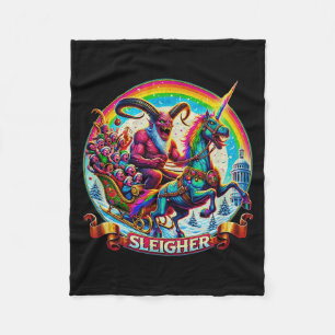 Sleigher Krampus Unicorn Demon Horror Christmas Go Fleece Blanket