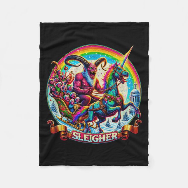 Sleigher Krampus Unicorn Demon Horror Christmas Go Fleece Blanket (Front)