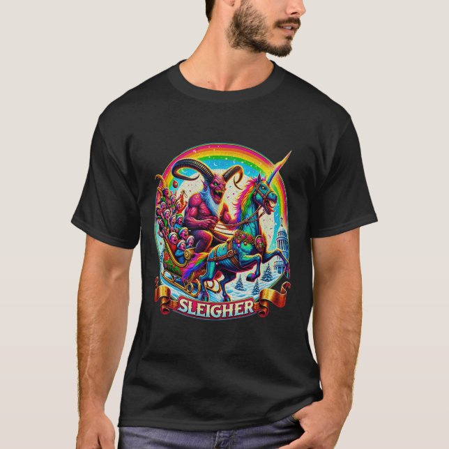 Sleigher Krampus Unicorn Demon Horror Christmas Go T-Shirt (Front)