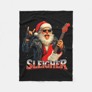 Sleigher Rock Santa Funny Metal Christmas Design  Fleece Blanket