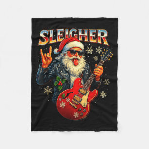 Sleigher Rock Santa Funny Metal Christmas Design  Fleece Blanket
