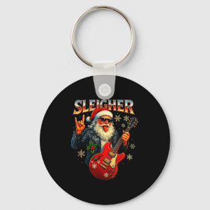 Sleigher Rock Santa Funny Metal Christmas Design Key Ring