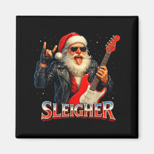 Sleigher Rock Santa Funny Metal Christmas Design  Magnet