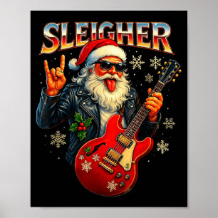 Sleigher Rock Santa Funny Metal Christmas Design Poster