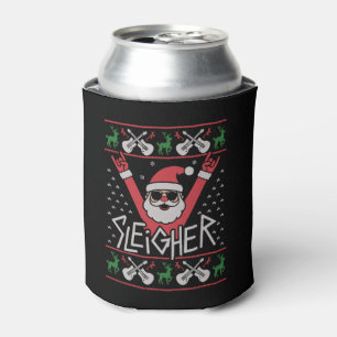 Sleigher Santa Christmas Rock n Roll Ugly Sweat Can Cooler