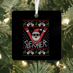 Sleigher Santa Christmas Rock n Roll Ugly Sweat Metal Tree Decoration