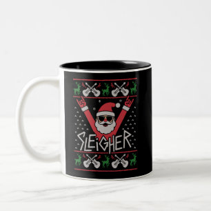 Sleigher Santa Christmas Rock n Roll Ugly Sweat Two-Tone Coffee Mug