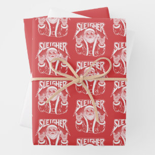Sleigher Santa Claus Funny Metal Christmas Rock  Wrapping Paper Sheet