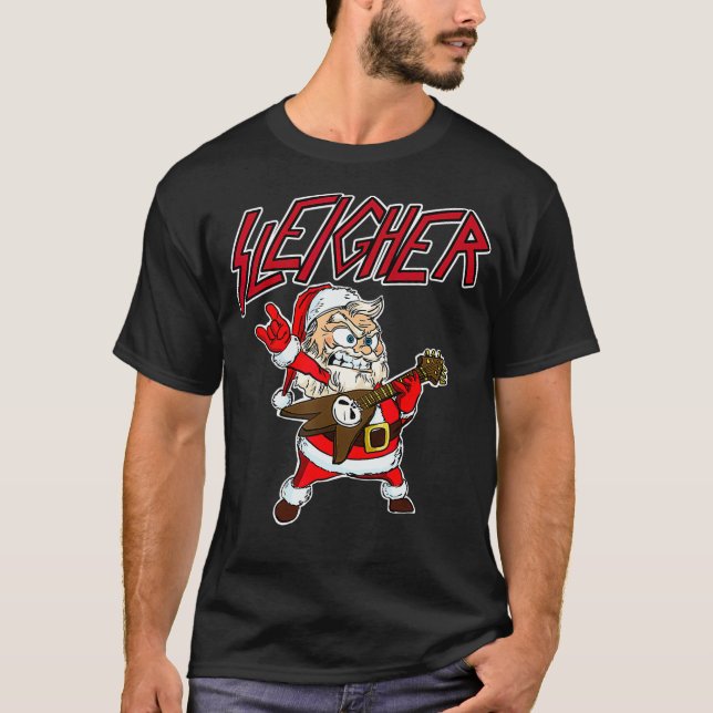 Sleigher Santa Claus Metal Christmas funny Hail Sa T-Shirt (Front)