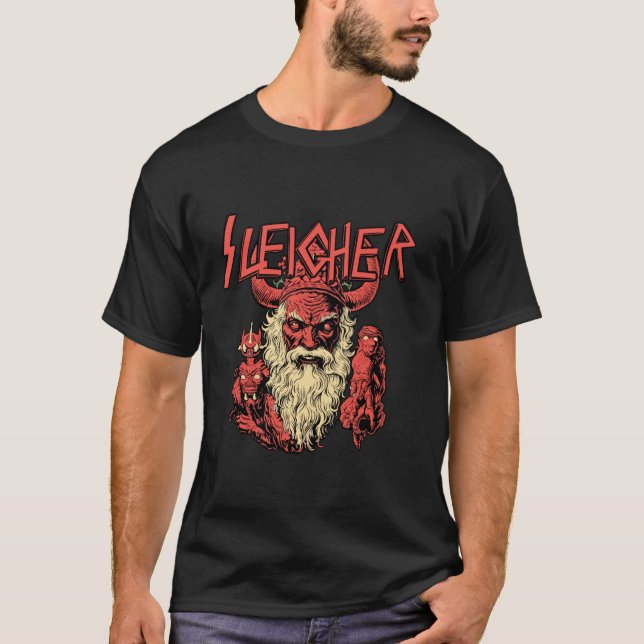 Sleigher Santa Claus Metal Christmas funny Hail Sa T-Shirt (Front)
