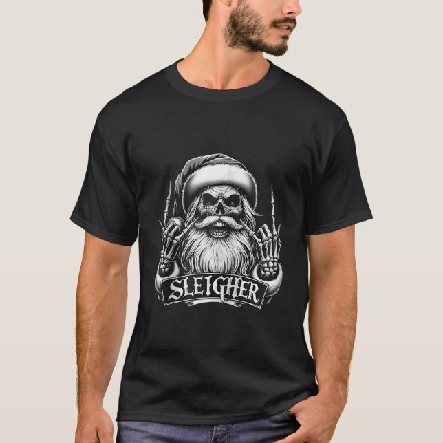 Sleigher Santa Claus Metal Christmas funny Hail Sa T-Shirt (Front)