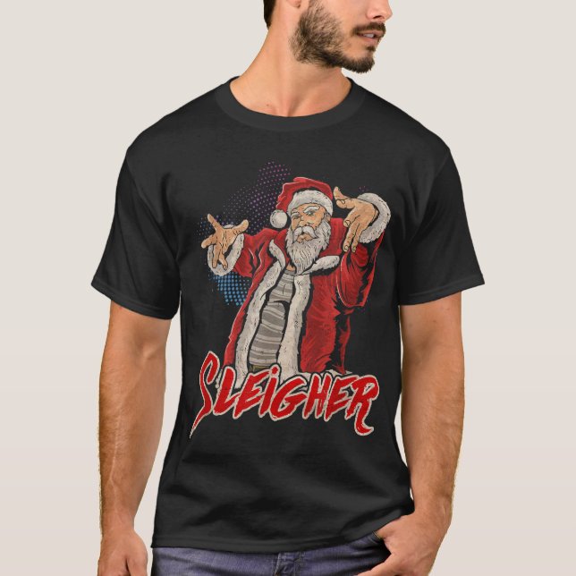 Sleigher Santa Claus Metal Christmas Funny Hail Sa T-Shirt (Front)