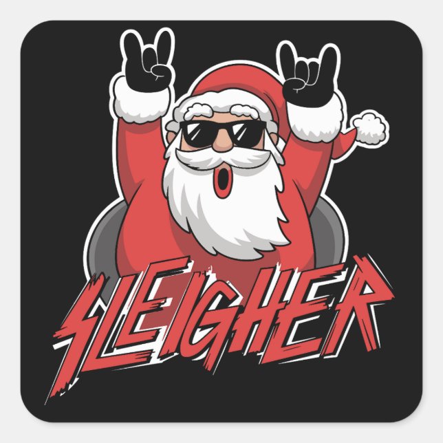 Sleigher Santa Claus Metal Christmas Funny Hail  Square Sticker (Front)