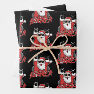 Sleigher Santa Claus Metal Christmas Funny Hail  Wrapping Paper Sheet