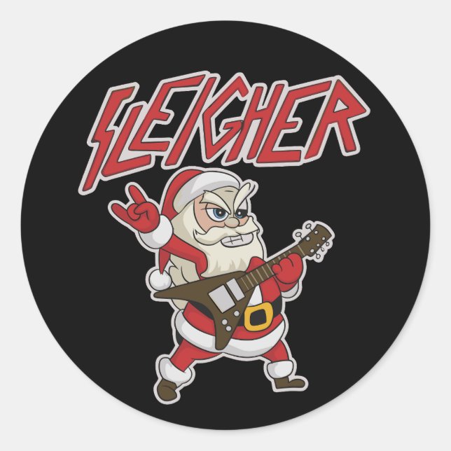 Sleigher Santa Claus Metal Christmas Hail Funny Classic Round Sticker (Front)