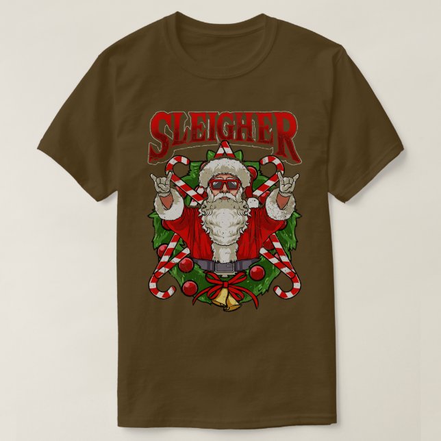 Sleigher Santa Claus Rocker Heavy Metal Christmas T-Shirt (Design Front)