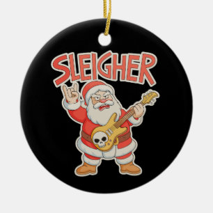 Sleigher Santa Metal Guitar Christmas Hail Xmas Ceramic Ornament