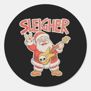 Sleigher Santa Metal Guitar Christmas Hail Xmas Classic Round Sticker