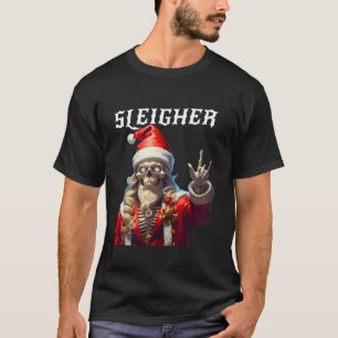 Sleigher Skull Santa Rocks Christmas Xmas Men Wome T-Shirt