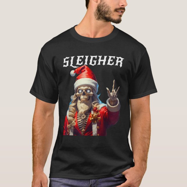 Sleigher Skull Santa Rocks Christmas Xmas Men Wome T-Shirt (Front)