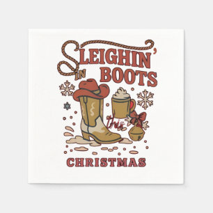 Sleighin Boots This Christmas Funny West Cowboy Napkin