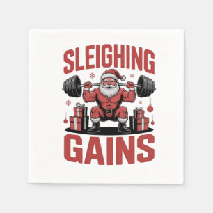Sleighin' Gains Santa Lifting Weights Christmas Napkin