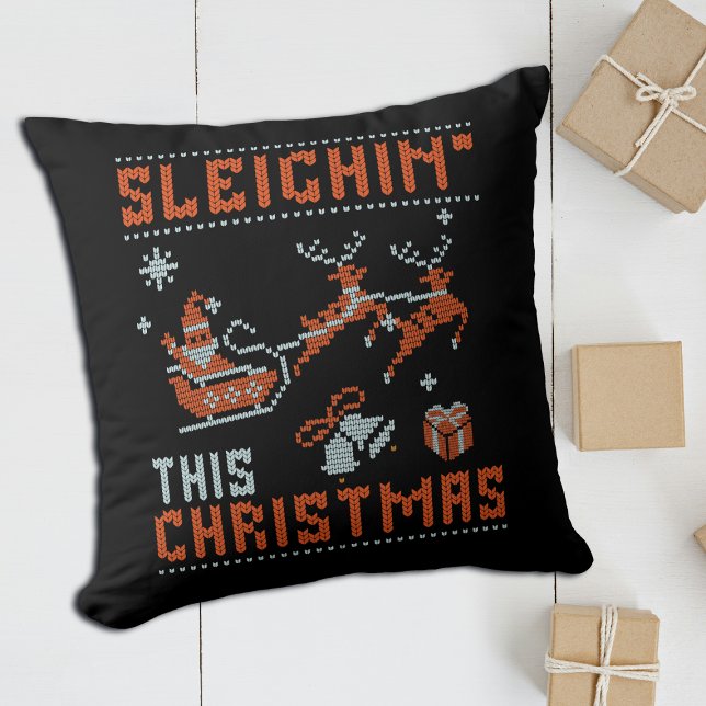 Sleighin' This Christmas Santa Knitting Name Cushion (Creator Uploaded)