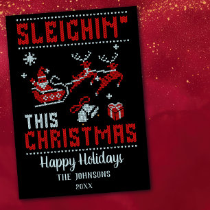 Sleighin' This Christmas Santa & Sleigh Christmas Holiday Card