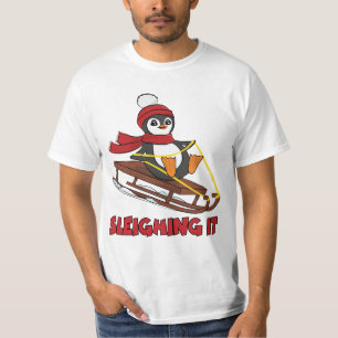 Sleighing It - Snow Sledding Cute Penguin Winter T-Shirt