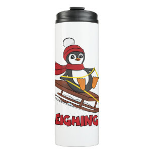 Sleighing It - Snow Sledding Cute Penguin Winter Thermal Tumbler