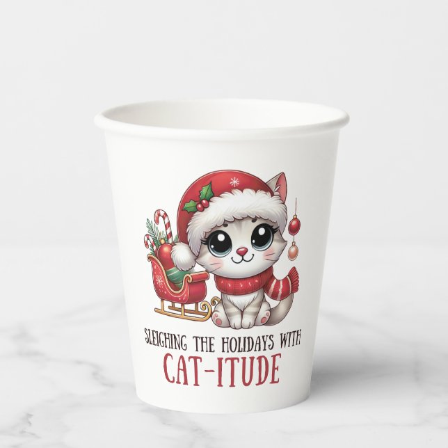 Sleighing the Holidays with Catitude Paper Cups (Front)