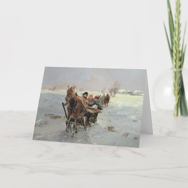 Sleighs in a Winter Landscape Holiday Card (Front)
