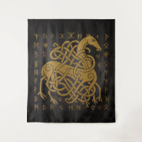 Sleipnir, Golden Norse Horse with Runes Symbol