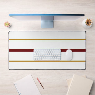 Slender Deep Red Brown Racing Stripes On White Desk Mat