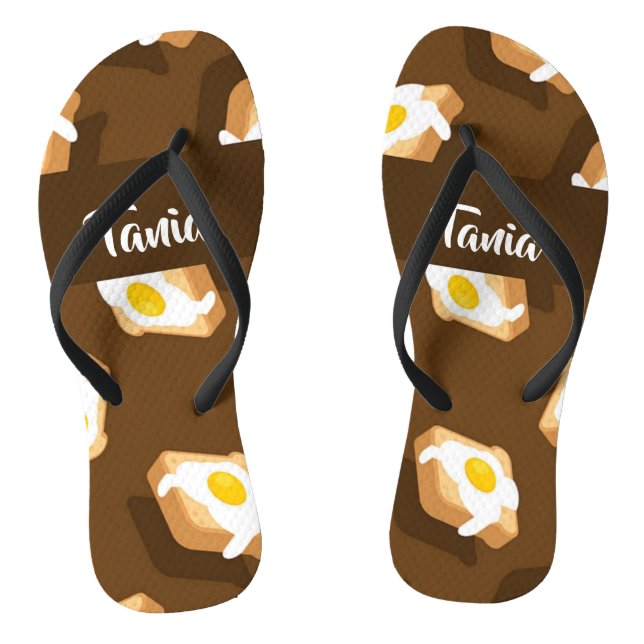 Slice of bread with egg pattern thongs (Footbed)